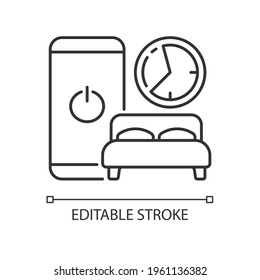 Sleep Hygiene Linear Icon. Healthy Nighttime Routine. Schedule To Prevent Insomnia. Thin Line Customizable Illustration. Contour Symbol. Vector Isolated Outline Drawing. Editable Stroke