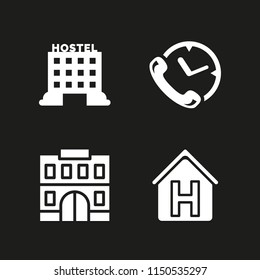 sleep icon. 4 sleep set with clock and hostel vector icons for web and mobile app