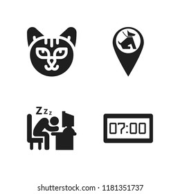 sleep icon. 4 sleep vector icons set. cat, alarm clock and pet zone point icons for web and design about sleep theme