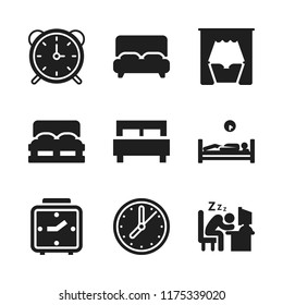 sleep icon. 9 sleep vector icons set. bed, office worker sleeping on his desk at job and double bed icons for web and design about sleep theme