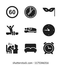 sleep icon. 9 sleep vector icons set. clock, eye mask and wake up icons for web and design about sleep theme