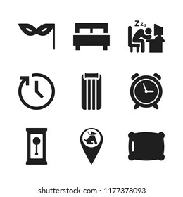 sleep icon. 9 sleep vector icons set. office worker sleeping on his desk at job, eye mask and bed icons for web and design about sleep theme
