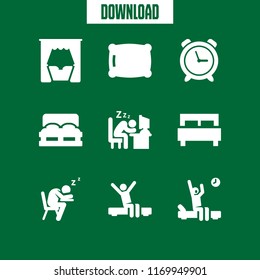 sleep icon. 9 sleep vector set. pillow, clock, bed and wake up icons for web and design about sleep theme