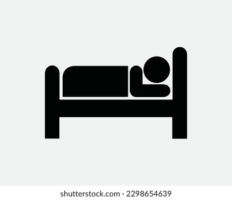 Sleep Icon. Man Sleeping Napping Nap Resting Rest on Hotel Motel Bed Bedroom Room Night Icon Sign Symbol Artwork Graphic Illustration Clipart Vector