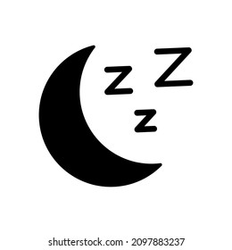 Sleep icon. Moon sign. Black shape. Outline art. Simple design. Cartoon style. Vector illustration. Stock image. 