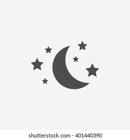 Sleep Icon. Moon And Stars Sign. Night Or Bed Time. Flat Icon On White Background. Vector