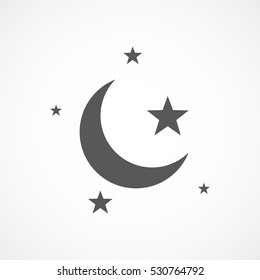 Sleep icon. Night moon and star icon. Night icon isolated on light background. Vector illustration.