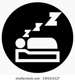 Sleep icon on a dark circle. Hotel room. Vector icon.