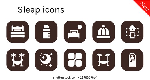  sleep icon set. 10 filled sleep icons. Simple modern icons about  - Bed, Feeder, Baby hat, Smart home, Hammock, Night, Mozy, Sleeping bag