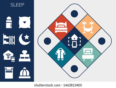 Sleep Icon Set. 13 Filled Sleep Icons.  Simple Modern Icons About  - Smart Home, Bed, Baby Hat, Bunk Bed, Night, Feeder, Pillow, Hammock, Pijama