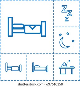 Sleep icon. set of 6 sleep outline icons such as bed, man sleeping on table, moon and stars