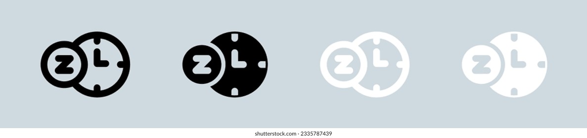 Sleep icon set in black and white. Bed time signs vector illustration.