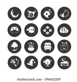 sleep icon set in circle buttons