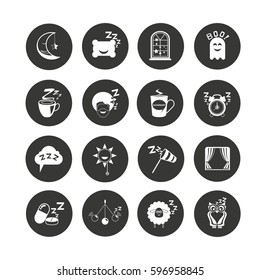 sleep icon set in circle buttons