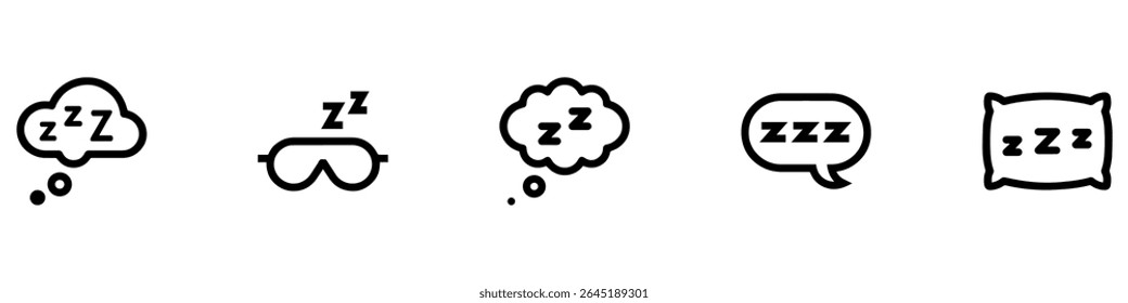 Ícone de repouso definido. Conjunto de ícones zzz sonolento. Símbolo zzz restante. Símbolos para dormir. Ilustração de vetor.