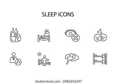 Sleep icon set.vector.Editable stroke.linear style sign for use web design,logo.Symbol illustration.