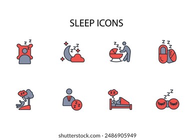 Sleep icon set.vector.Editable stroke.linear style sign for use web design,logo.Symbol illustration.