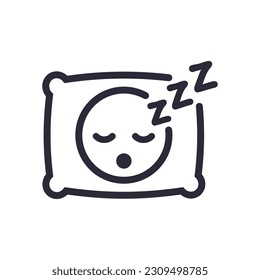 Sleep icon, symbol of a sleeping, resting person in bed on a pillow.