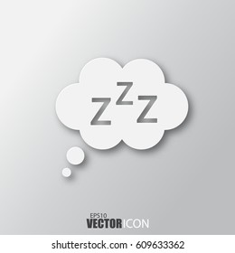 Sleep icon in white style with shadow isolated on grey background. For your design, logo. Vector illustration.