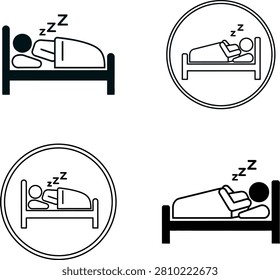 Sleep icons, bed symbol, rest, relaxation, Zzz sign, nighttime, bedroom.
