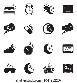 Sleep Icons. Black Flat Design. Vector Illustration. 