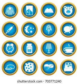 Sleep icons blue circle set isolated on white for digital marketing