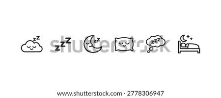 Sleep icons: cloud, zzz, moon, pillow, thought bubble, bed.