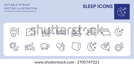 Sleep Icons. Editable Stroke. Set of thin line icons symbol collection.