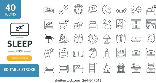Sleep icons featuring beds and items associated with rest and night