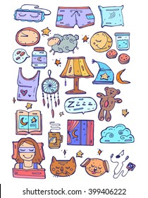 sleep icons hand draw vector illustration set collection color simple isolated