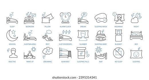 Sleep icons set. Set of editable stroke icons.Vector set of Sleep