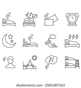 sleep icons set. Set of editable stroke icons.Set of sleep