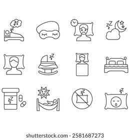 sleep icons set. Set of editable stroke icons.Set of sleep