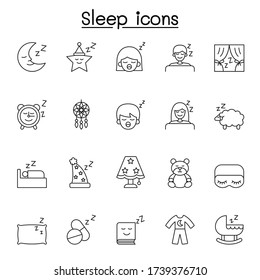 Sleep icons set in thin line style