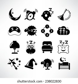 sleep icons, sleep time concept icons set