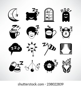 sleep icons, sleep time concept icons set