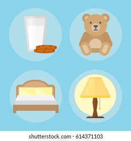 Sleep icons vector illustration set collection nap icon milk relax bedtime lamp bed bear cookies set