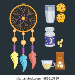 Sleep icons vector illustration set collection nap icon moon relax bedtime night bed time elements.