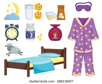 Sleep icons vector illustration set collection nap icon moon relax bedtime night bed time elements.