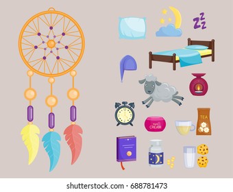 Sleep icons vector illustration set collection nap icon moon relax bedtime night bed time elements.