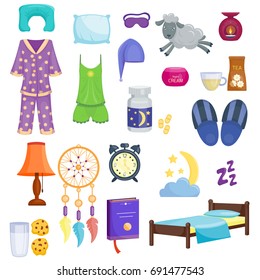 Sleep icons vector illustration set collection nap icon moon relax bedtime night bed time elements.