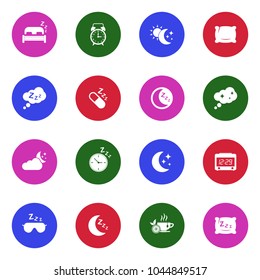 Sleep Icons. White Flat Design In Circle. Vector Illustration. 