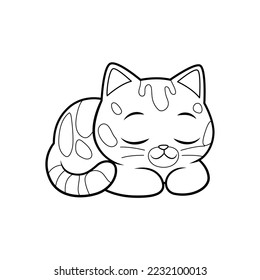 Sleep Kawaii Bengal Cat Cartoon Animal Illustration BW