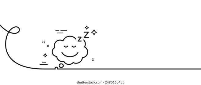 Sleep line icon. Continuous one line with curl. Night rest sign. Comic speech bubble with smile symbol. Sleep single outline ribbon. Loop curve pattern. Vector