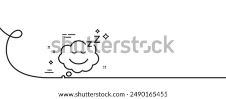 Sleep line icon. Continuous one line with curl. Night rest sign. Comic speech bubble with smile symbol. Sleep single outline ribbon. Loop curve pattern. Vector