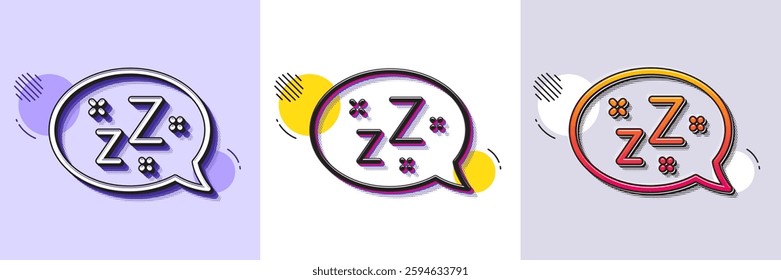 Sleep line icon. Halftone dotted pattern. Gradient icon with grain shadow. Zzz speech bubble sign. Chat message symbol. Line sleep icon. Various designs. Vector