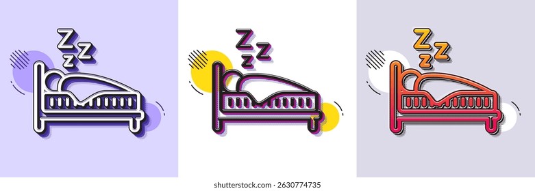 Ícone da linha de repouso. Padrão pontilhado de meio-tom. Ícone de gradiente com sombra de grão. Sinal de repouso noturno. Símbolo de hora de dormir humana. Ícone de suspensão de linha. Vários desenhos. Vetor