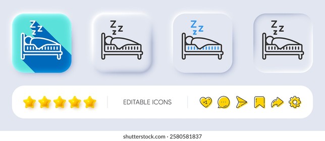 Sleep line icon. Neumorphic, Flat shadow, 3d buttons. Night rest bed sign. Human bedtime symbol. Line sleep icon. Social media icons. Vector
