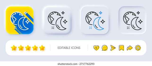 Symbol für Ruhezustand. Neumorph, flacher Schatten, 3D-Tasten. Nachtinternetzeichen. Planet mit Mondsymbol. Zeilenschlaf-Symbol Symbole sozialer Medien. Vektorgrafik