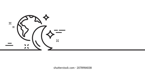 Sleep line icon. Night internet sign. Planet with moon symbol. Minimal line illustration background. Sleep line icon pattern banner. White web template concept. Vector